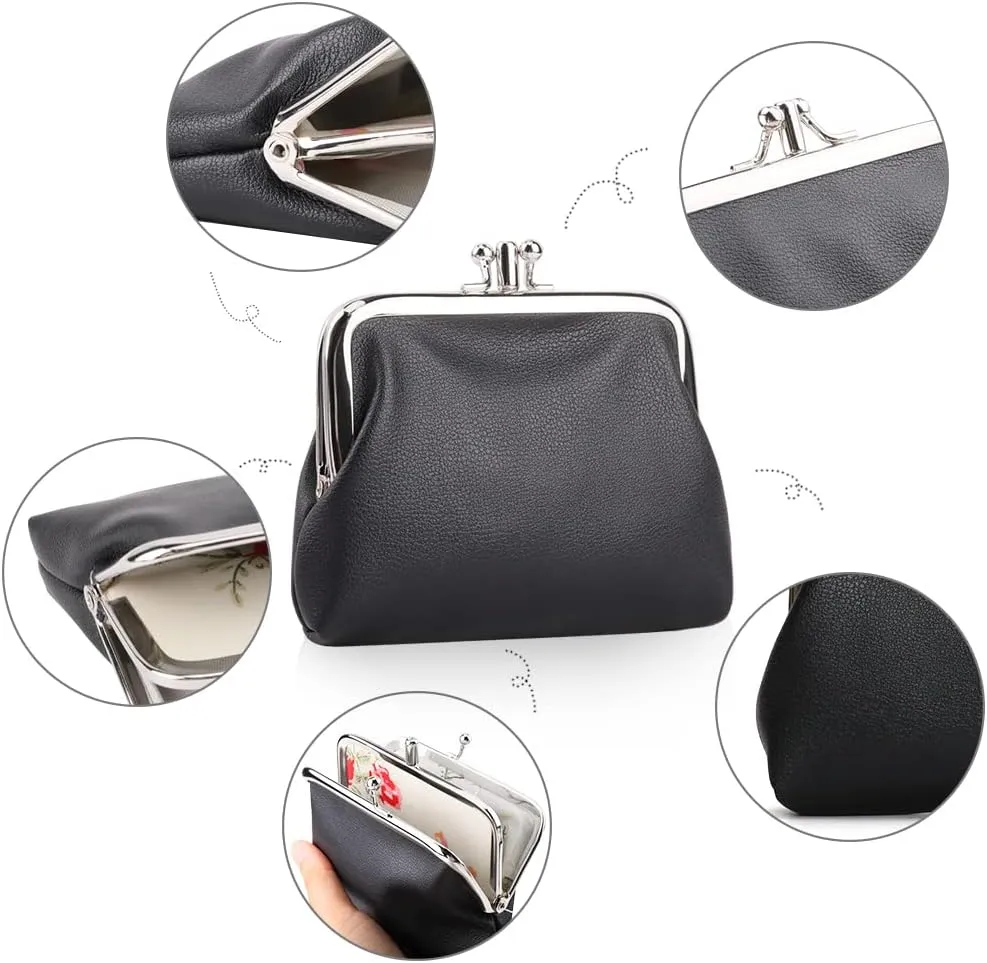 Oyachic 2 Packs PU Coin Purse Double Pocket Change Pouch Clutch Wallet with Clasp Closure for Girls and Women