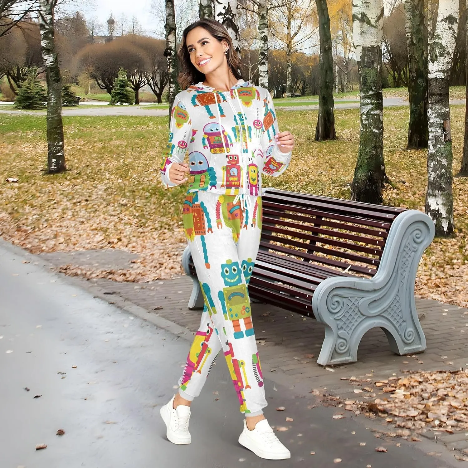 Oyihfvs 2 Pcs Women's Sweatshirt Hoodie Set, With Pocket Athletic Casual Suit (S-2XL)