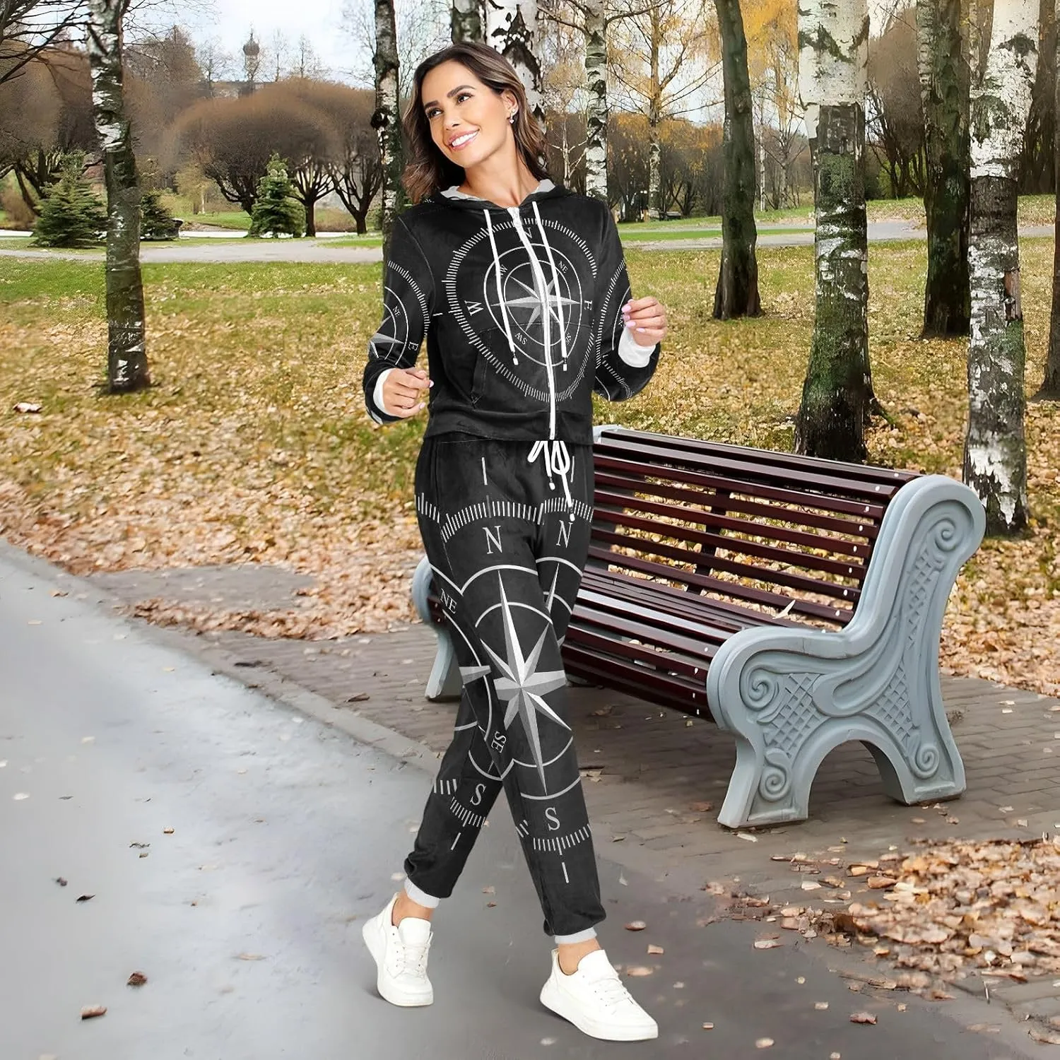 Oyihfvs 2 Pcs Women's Sweatshirt Hoodie Set, With Pocket Athletic Casual Suit (S-2XL)