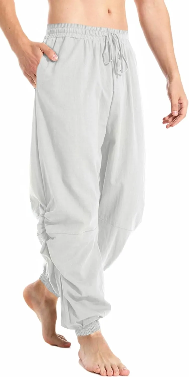 PACEIADTA Mens Casual Cotton Linen Pants Casual Elastic Waist Drawstring Yoga Jogger Pants