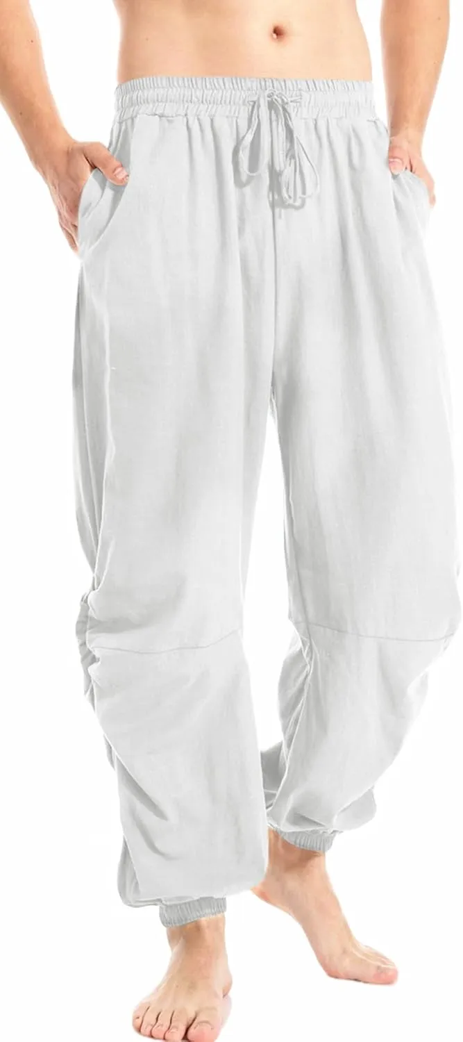 PACEIADTA Mens Casual Cotton Linen Pants Casual Elastic Waist Drawstring Yoga Jogger Pants