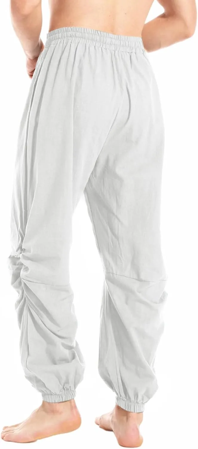 PACEIADTA Mens Casual Cotton Linen Pants Casual Elastic Waist Drawstring Yoga Jogger Pants