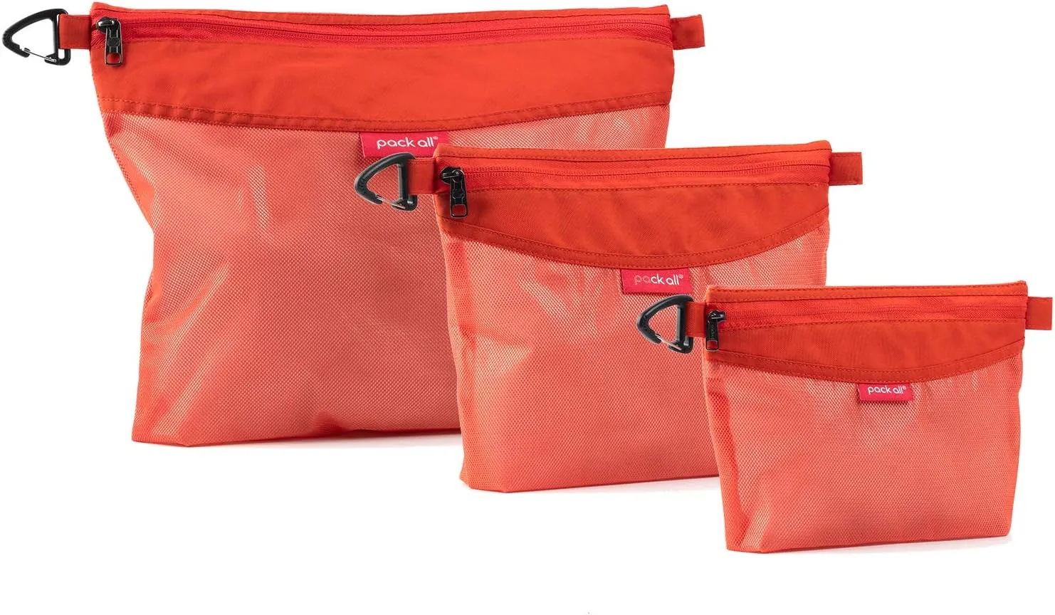 pack all 3 Pcs Water-resistant Material Zipper Pouch Set, Mesh Zipper Bags for Storage, Travel, Office (Orange)