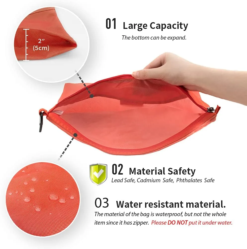 pack all 3 Pcs Water-resistant Material Zipper Pouch Set, Mesh Zipper Bags for Storage, Travel, Office (Orange)