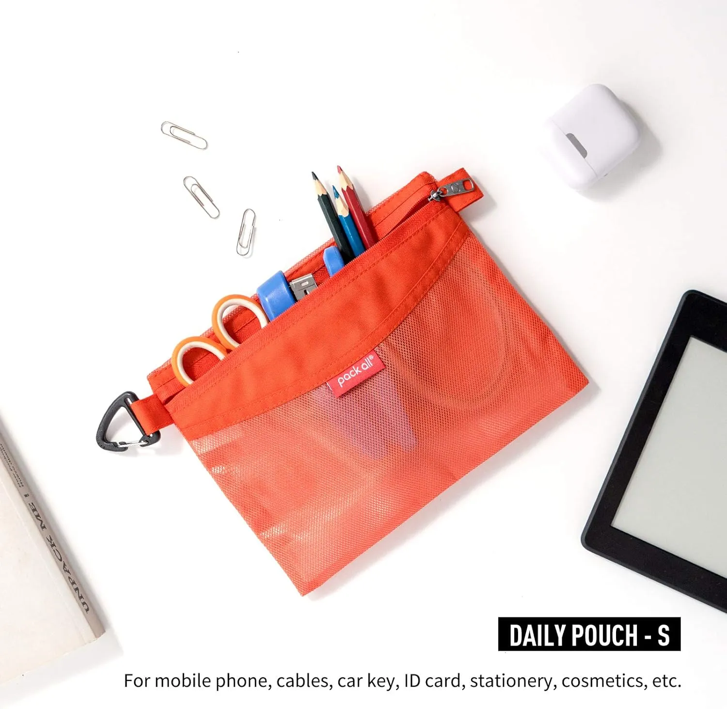 pack all 3 Pcs Water-resistant Material Zipper Pouch Set, Mesh Zipper Bags for Storage, Travel, Office (Orange)