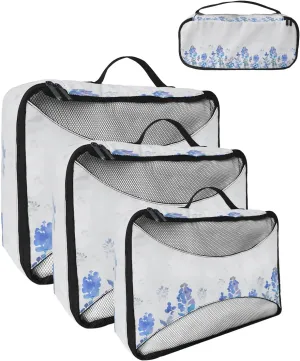 Packing Cubes for Travel, 4 Set Travel Packing Organized Cubes Plant Blue Leaves Watercolor Style Pattern Waterproof Luggage Organizer with Laundry Bag Travel Accessories for Carry On Suitcases