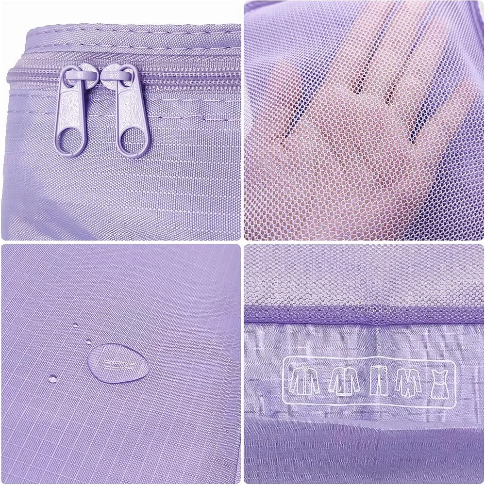 Packing cubes for Travel Luggage Organizer Bags 6 Set Packing Cubes for Suitcases Travel Essentials for Carry on Mesh Suitcase Organizer with Shoe Bag (purple)