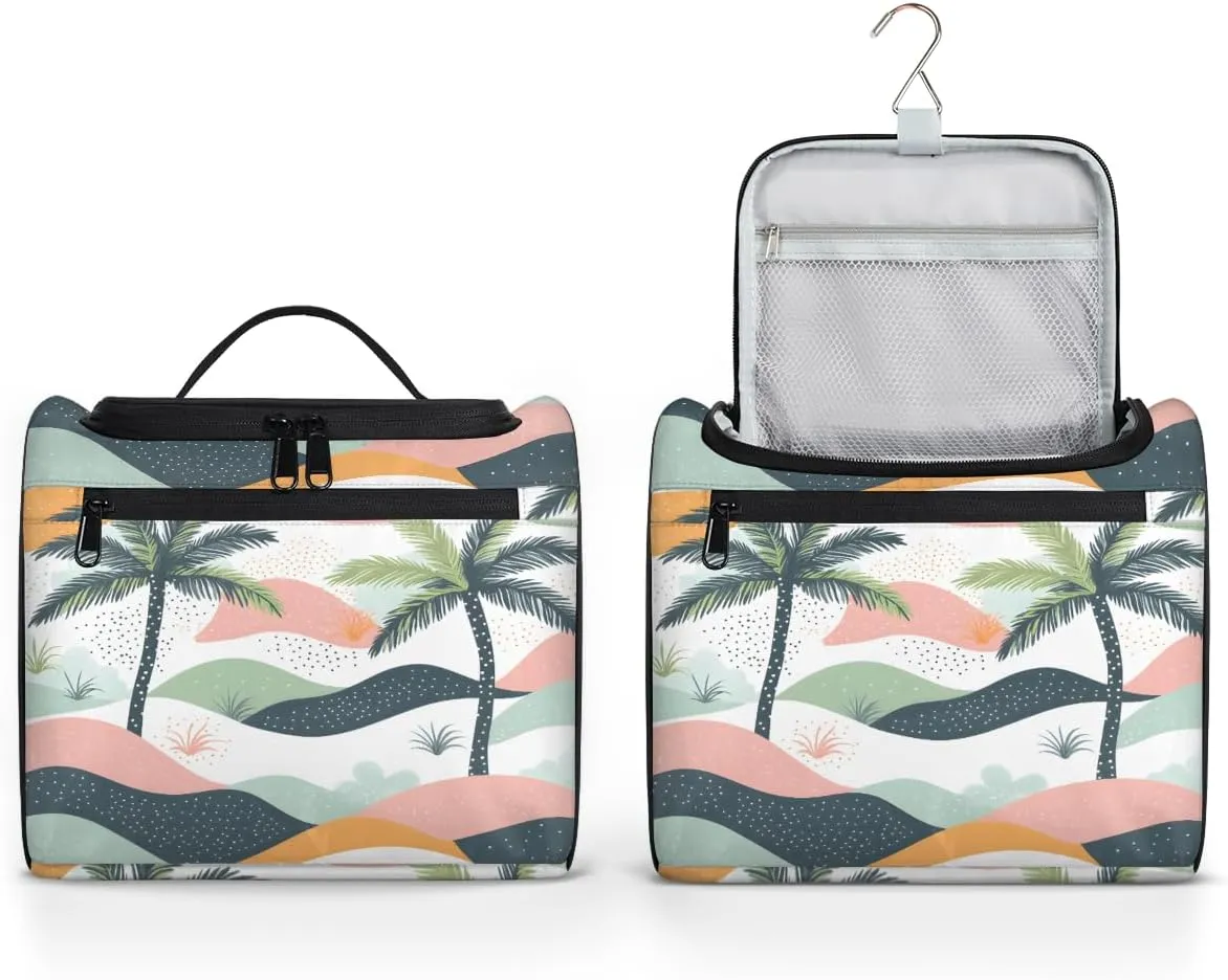 Palm Travel Toiletry Bag for Women Large Capacity Wide-open Makeup Organizer Cosmetic Travel Bags for Toiletries, Tropical Plants Coconut Tree