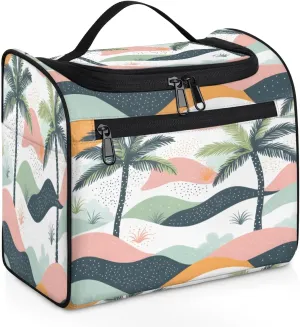Palm Travel Toiletry Bag for Women Large Capacity Wide-open Makeup Organizer Cosmetic Travel Bags for Toiletries, Tropical Plants Coconut Tree