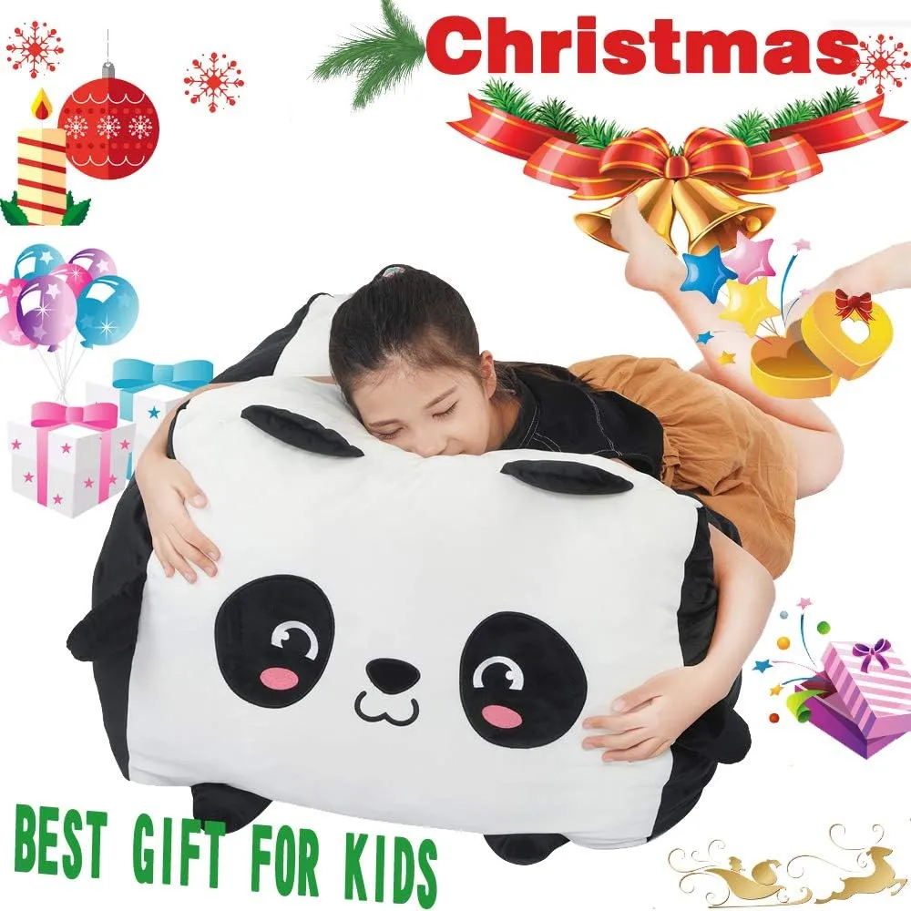 Panda Stuffed Animal Bean Bag Chair Cover Toy Storage Large Size 24x24 Inch Velvet Extra Soft Plush Organization for Kids Toys Blankets Towels Clothes Household Supplies