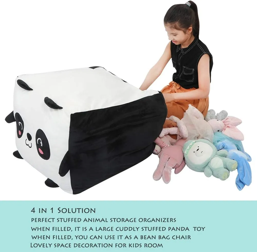 Panda Stuffed Animal Bean Bag Chair Cover Toy Storage Large Size 24x24 Inch Velvet Extra Soft Plush Organization for Kids Toys Blankets Towels Clothes Household Supplies