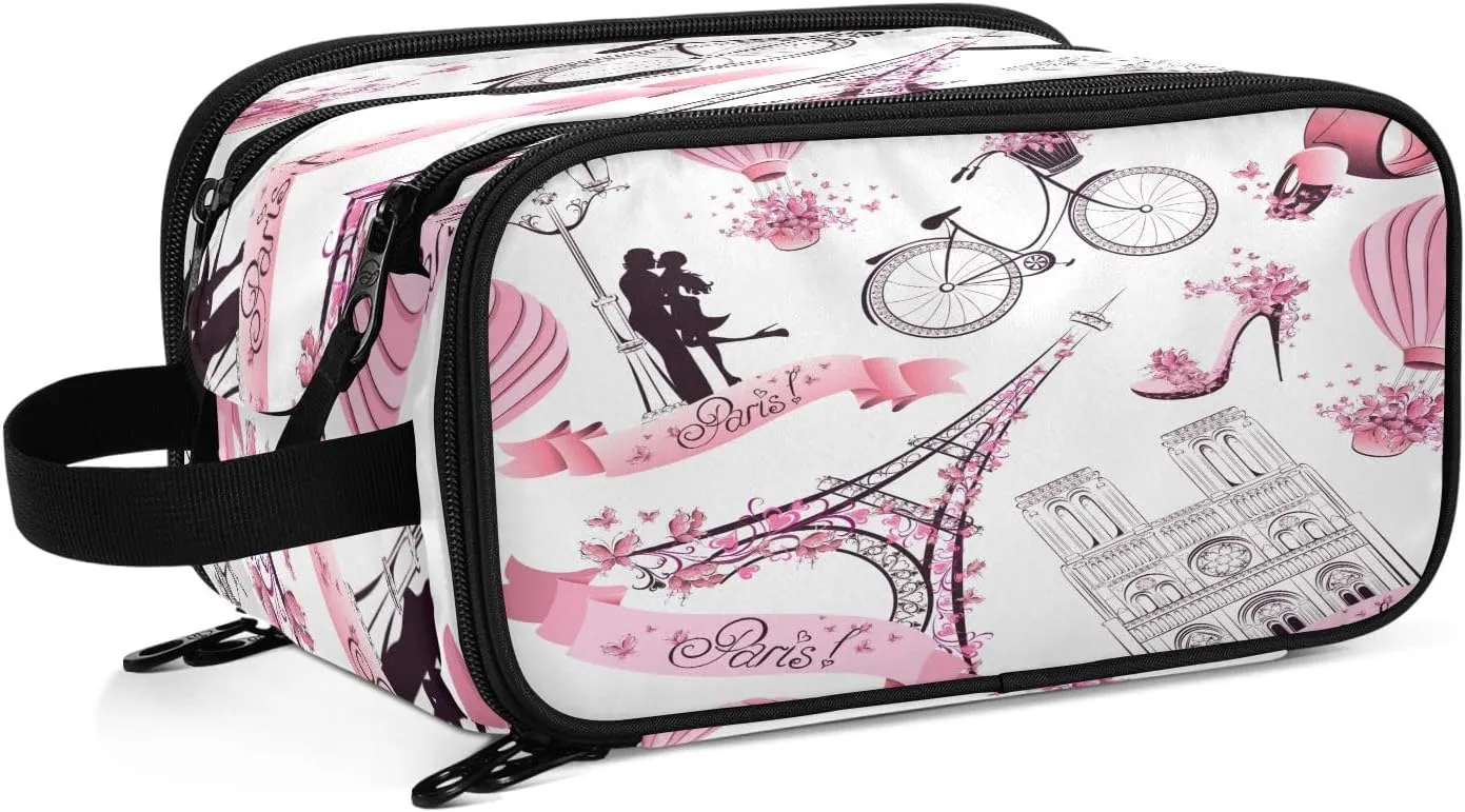Paris Eiffel Tower Theme Toiletry Bag for Women Large Capacity Travel Cosmetic Bag Water-resistant Lightweight Storage Bags for Toiletries Accessories