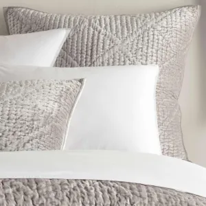 Parisienne Velvet Grey Quilted Sham, Standard Size, Grey Solid Pattern