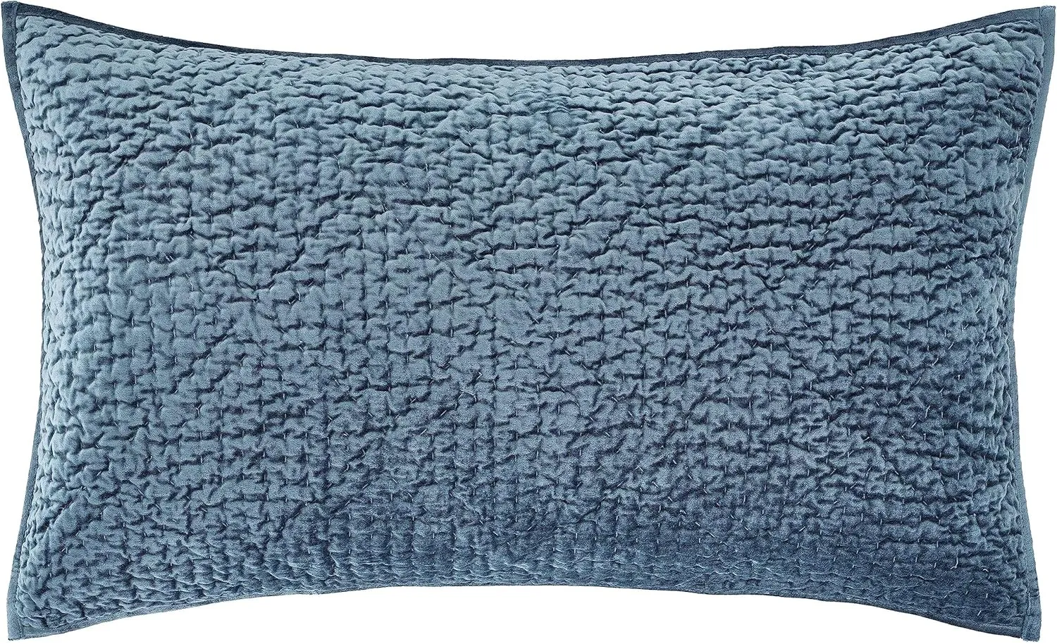 Parisienne Velvet Slate Quilted Sham, Standard Size, Blue Solid Pattern