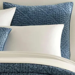 Parisienne Velvet Slate Quilted Sham, Standard Size, Blue Solid Pattern