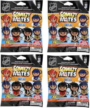Party Animal - 4 Pack Bundle - Squeezymates NHL Hockey Series 4 Mystery Blind Pack Bag Figure Slofoam Keychain Multicolor, Small
