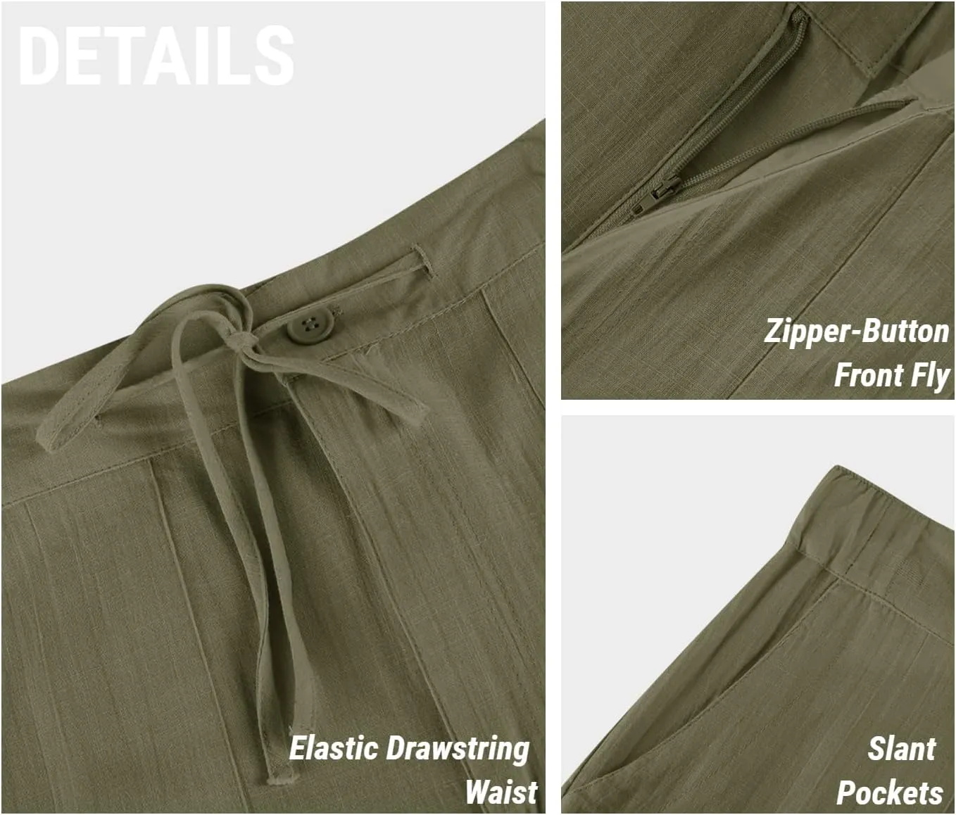 PASLTER Mens Casual Linen Pants Loose Fit Elastic Drawstring Waist Straight-Legs Summer Yoga Beach Long Pants
