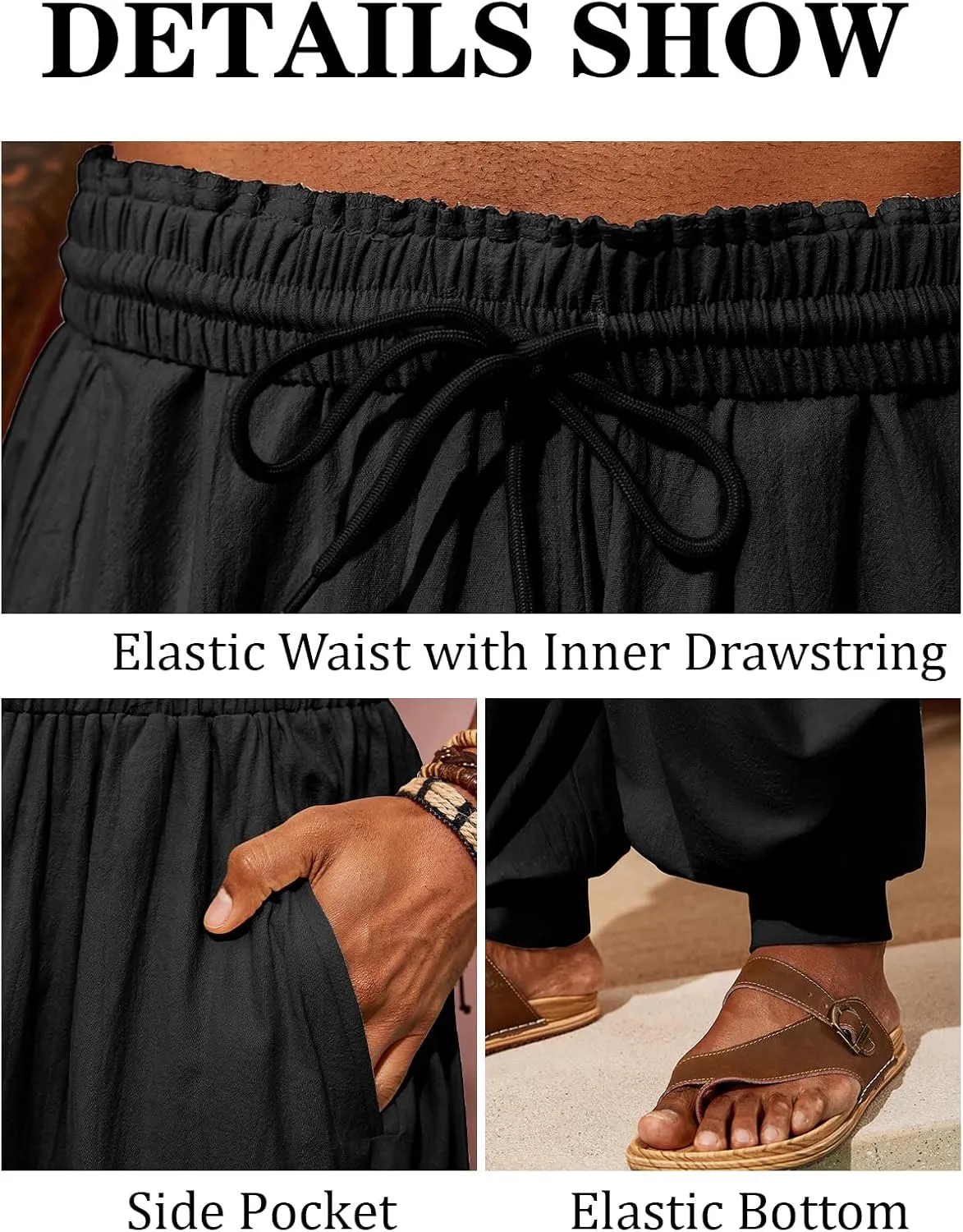PASLTER Mens Harem Pants Linen Yoga Beach Baggy Summer Boho Aladdin Genie Pants