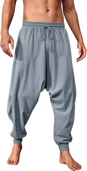PASLTER Mens Pirate Pants Medieval Viking Costume Trousers Renaissance Halloween Baggy Harem Linen Pants