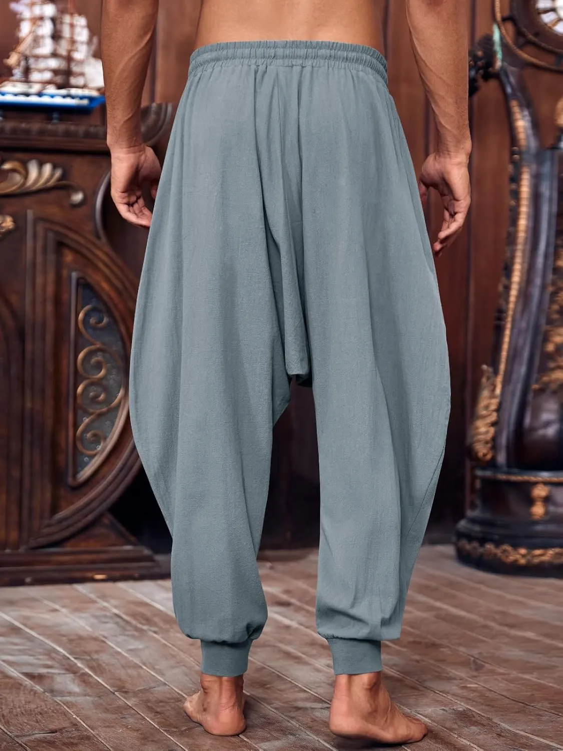 PASLTER Mens Pirate Pants Medieval Viking Costume Trousers Renaissance Halloween Baggy Harem Linen Pants