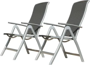 Patio Folding Chairs Set of 2, Adjustable Reclining Outdoor Chairs with Textilene Fabric, Aluminum Frame for Pool, Beach, Camping, Deck – Dark Gray