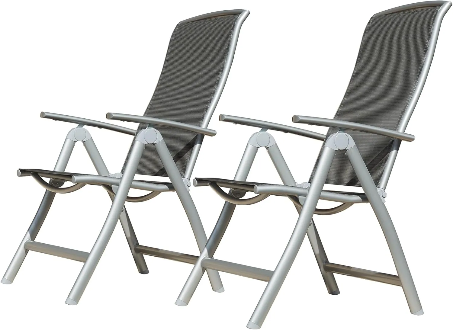 Patio Folding Chairs Set of 2, Adjustable Reclining Outdoor Chairs with Textilene Fabric, Aluminum Frame for Pool, Beach, Camping, Deck – Dark Gray