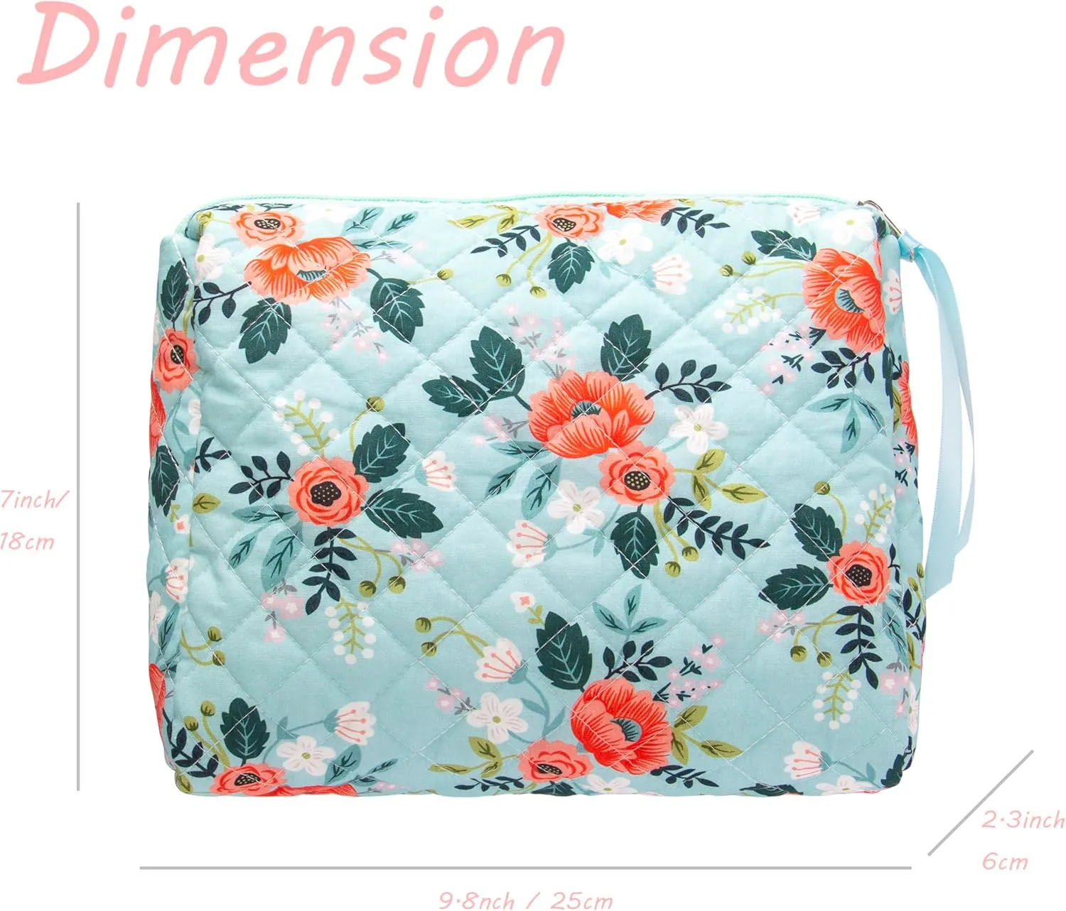 PAZIMIIK Cotton Makeup Bag for Women Large Quilted Travel Cosmetic Pouch Girls' Make Up Organizer,Flower Green