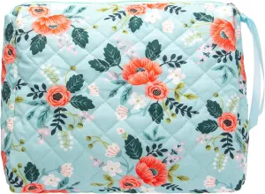 PAZIMIIK Cotton Makeup Bag for Women Large Quilted Travel Cosmetic Pouch Girls' Make Up Organizer,Flower Green