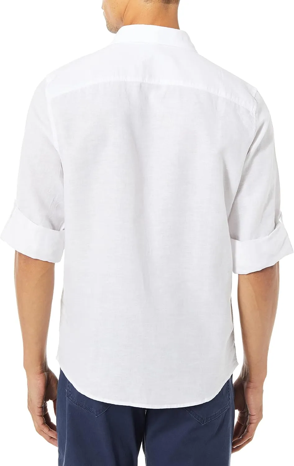 Perry Ellis Men's Slim Fit Roll Sleeve Solid Linen Cotton Button-Down Shirt (Size Small-Xx-Large)
