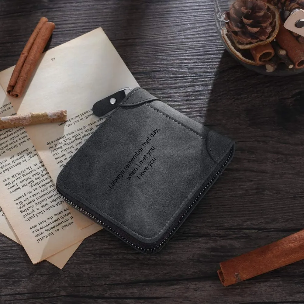 Personalised Men Custom Zipper Wallets Engraved 2-5 Names Bifold Leather Wallet Purse for Dad Husband Papa Grandpa from Daughter Son (3 Names)