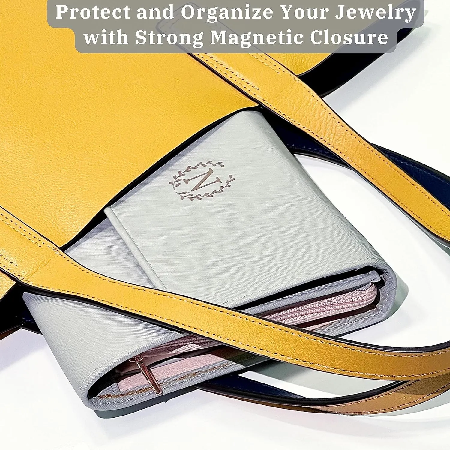 Personalized Initial Travel Jewelry Case - Monogram Custom Gifts For Women, Bridesmaid Proposal Gifts, Travel Jewelry Organizer, Customized Travel Jewelry Box, Birthday Gifts For Mom (C, Pebble Grey)