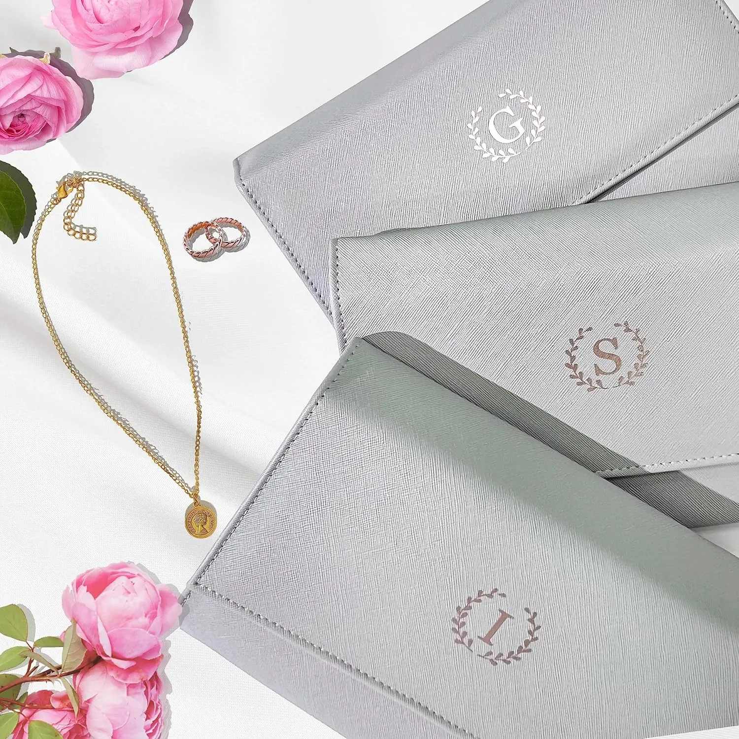 Personalized Initial Travel Jewelry Case - Monogram Custom Gifts For Women, Bridesmaid Proposal Gifts, Travel Jewelry Organizer, Customized Travel Jewelry Box, Birthday Gifts For Mom (C, Pebble Grey)