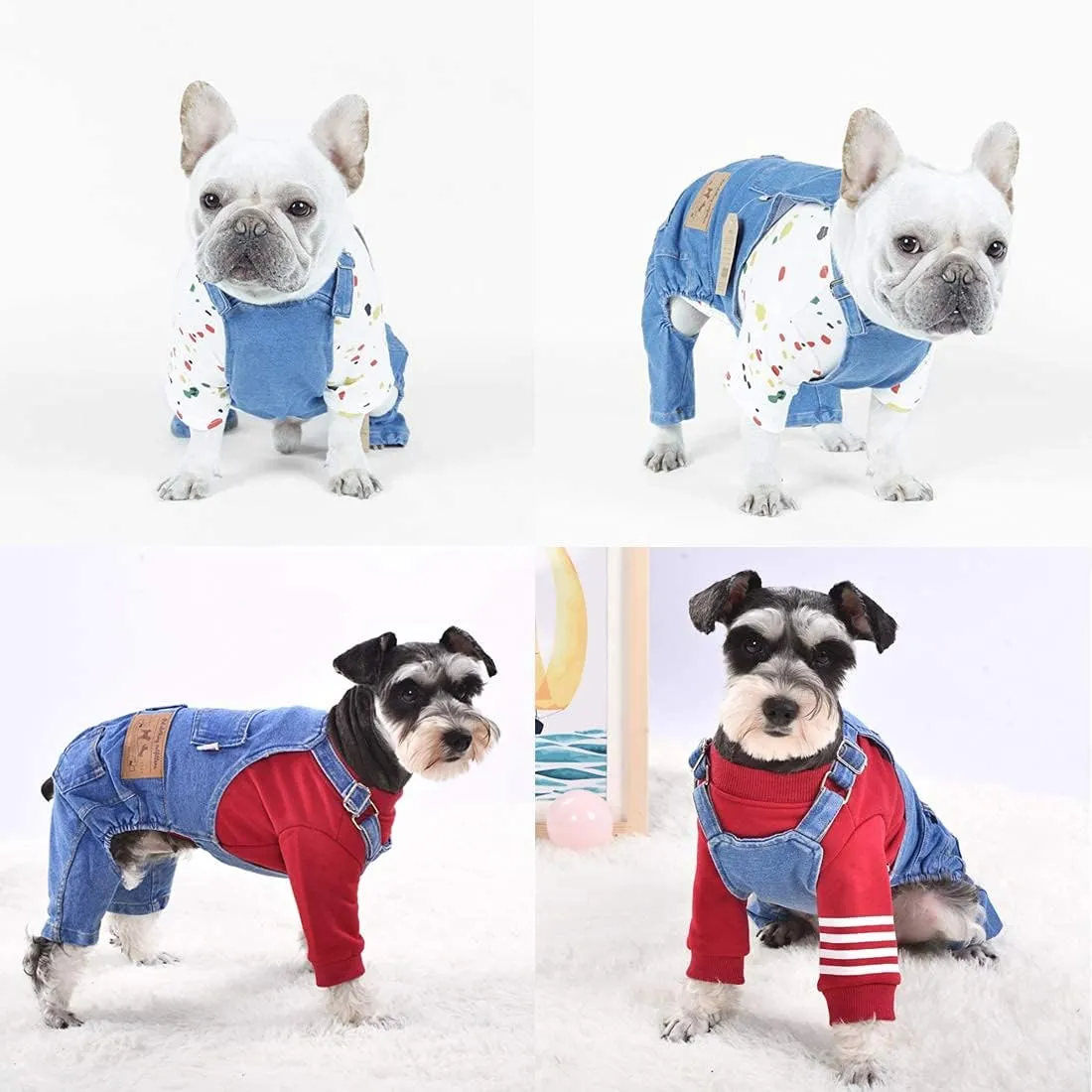 Pet Clothes Elastic Jeans Overalls Comfortable Washed Denim Cute Style for Puppy (M)