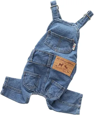 Pet Clothes Elastic Jeans Overalls Comfortable Washed Denim Cute Style for Puppy (M)