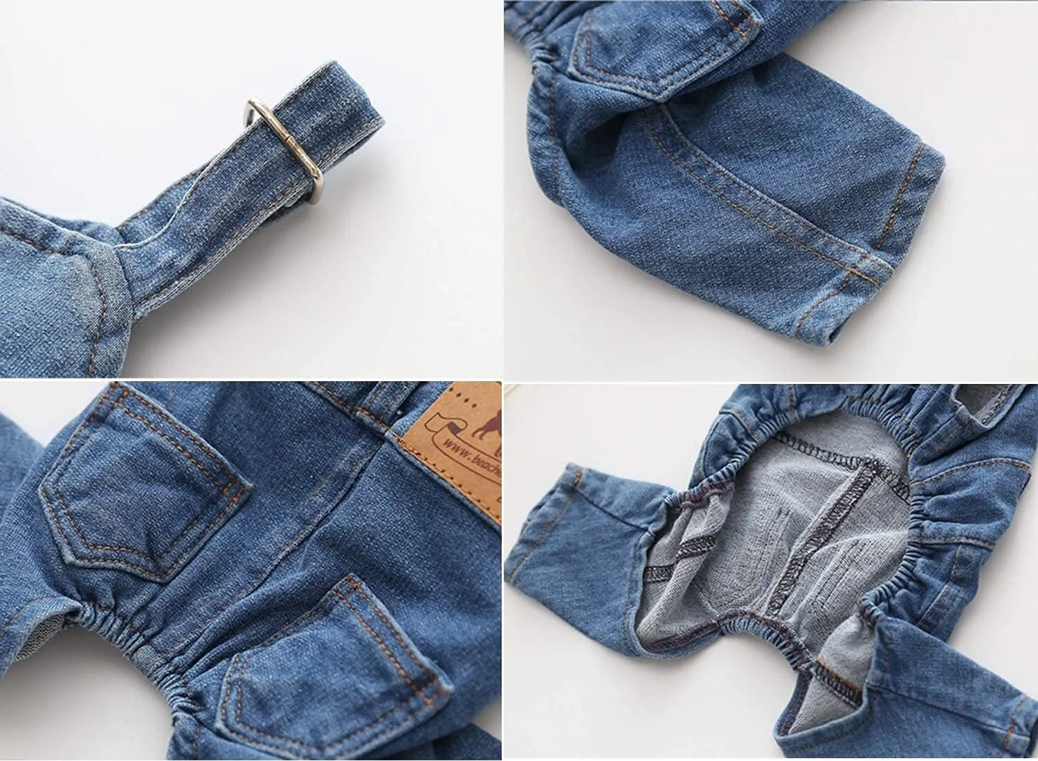 Pet Clothes Elastic Jeans Overalls Comfortable Washed Denim Cute Style for Puppy (M)