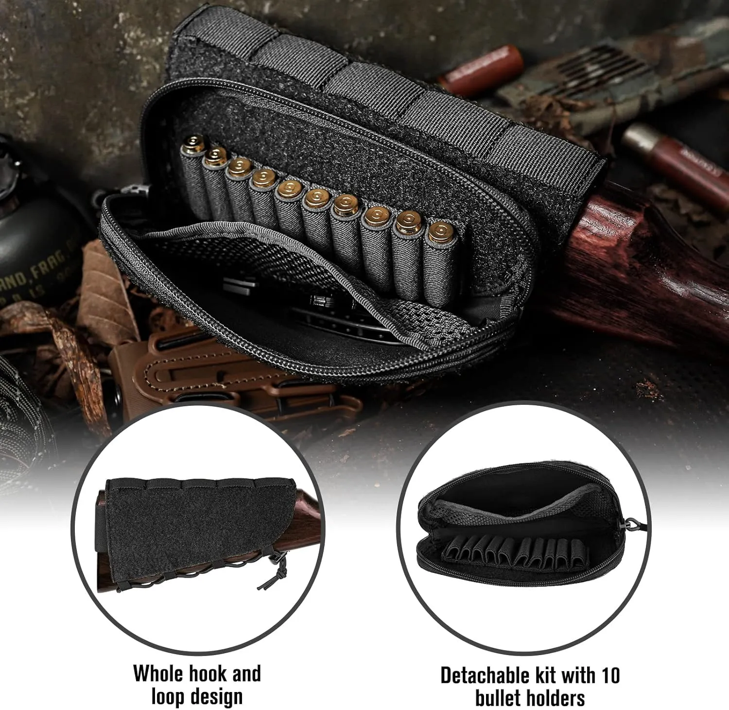 PETAC GEAR Tactical Buttstock Rifle Stock Pack/Adjustable Shell Holder Cheek Rest Pouch for Long Action …