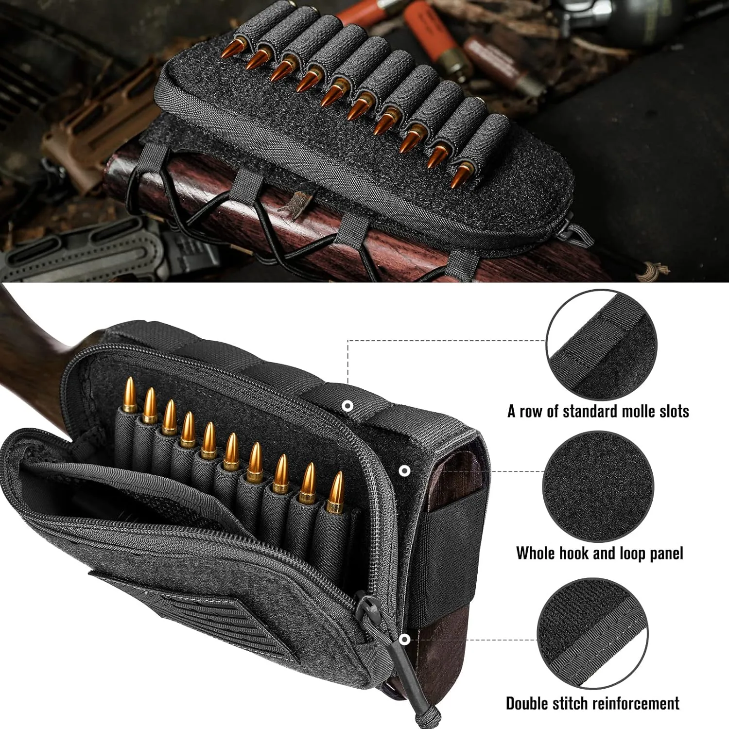 PETAC GEAR Tactical Buttstock Rifle Stock Pack/Adjustable Shell Holder Cheek Rest Pouch for Long Action …