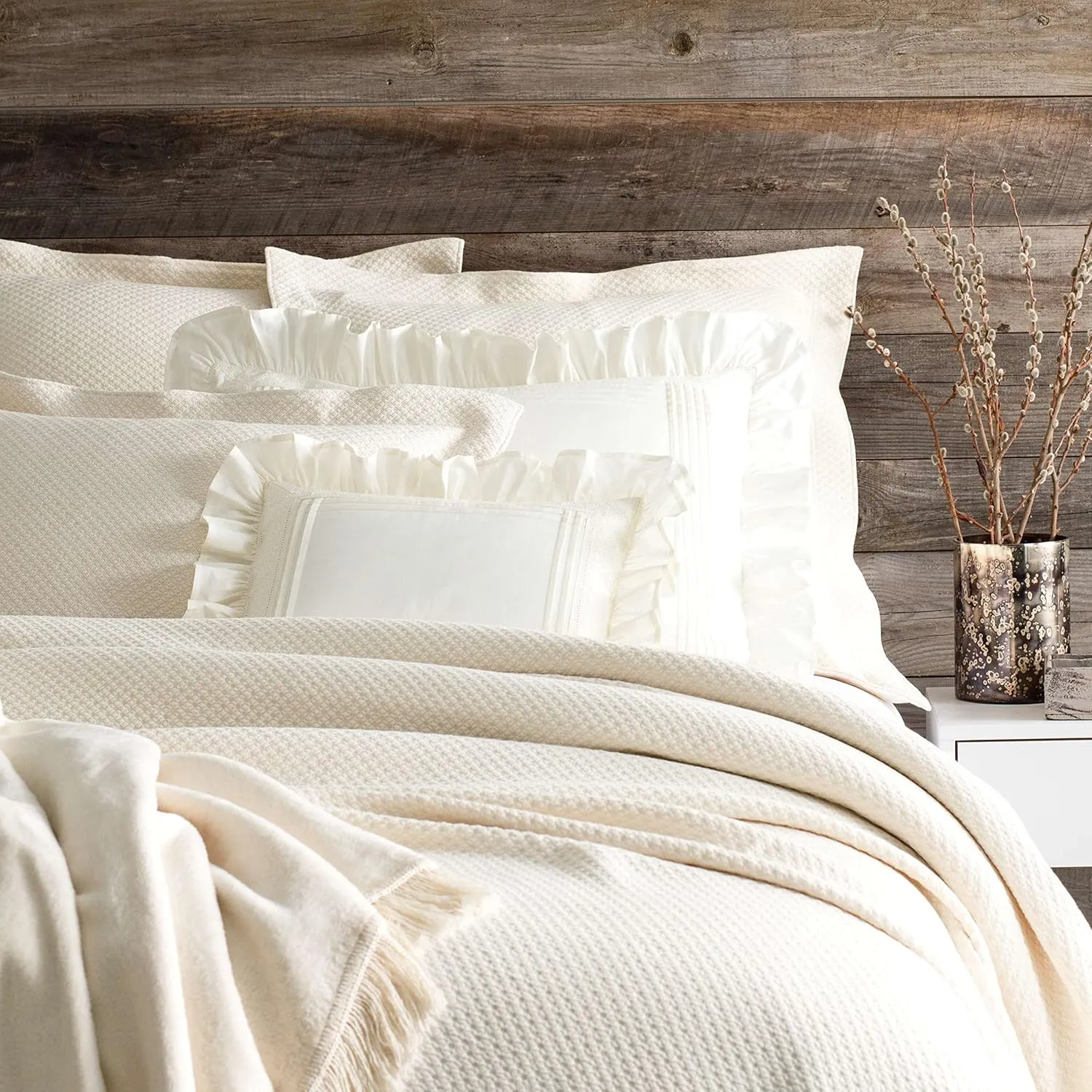 Petite Trellis Ivory Matelasse Sham, Standard Size, Ivory Solid Pattern