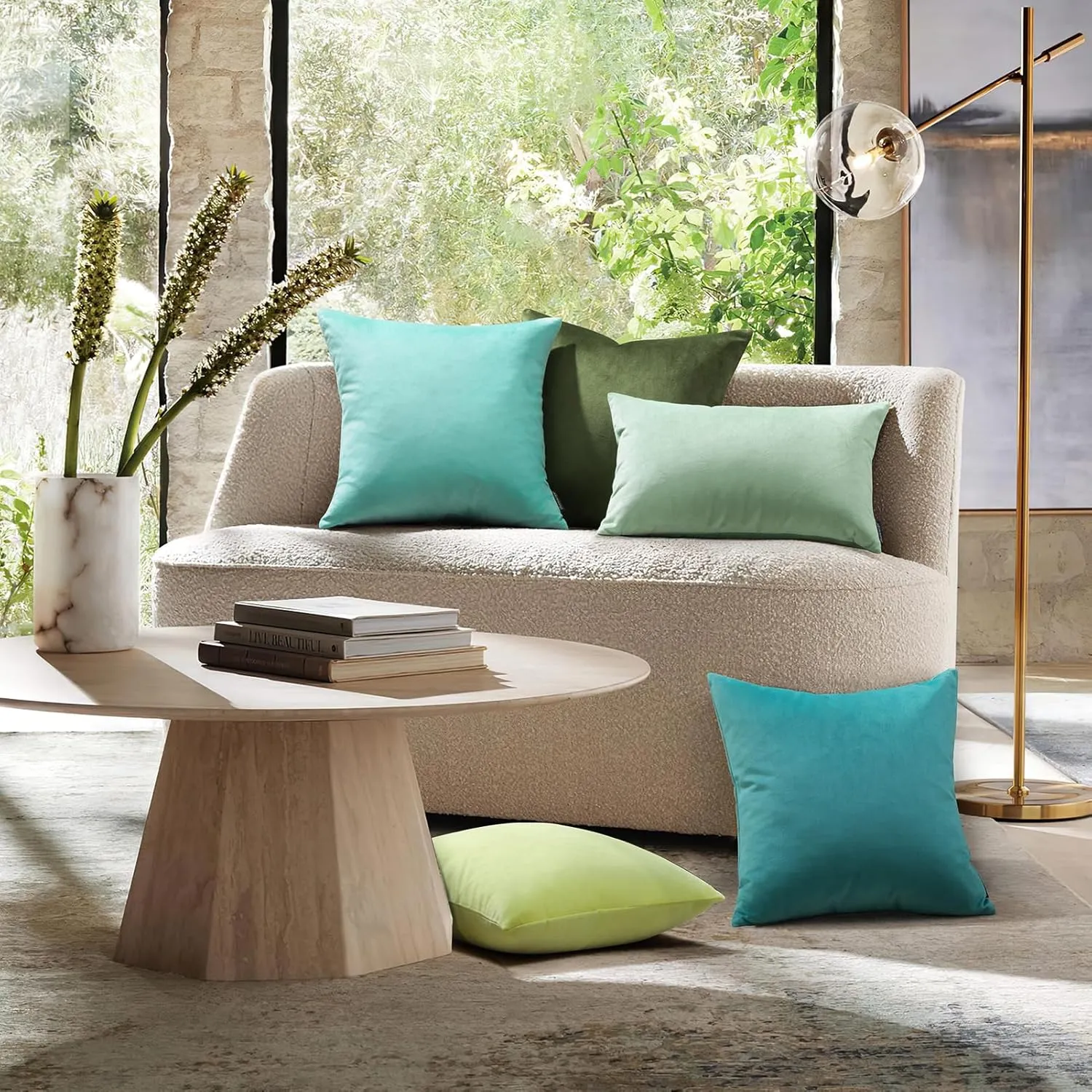 Phantoscope Pack of 2 Velvet Decorative Throw Decorative Pillow Cover Soft Solid Square Cushion Case for Couch Light Turquoise 18 x 18 inches 45 x 45 cm