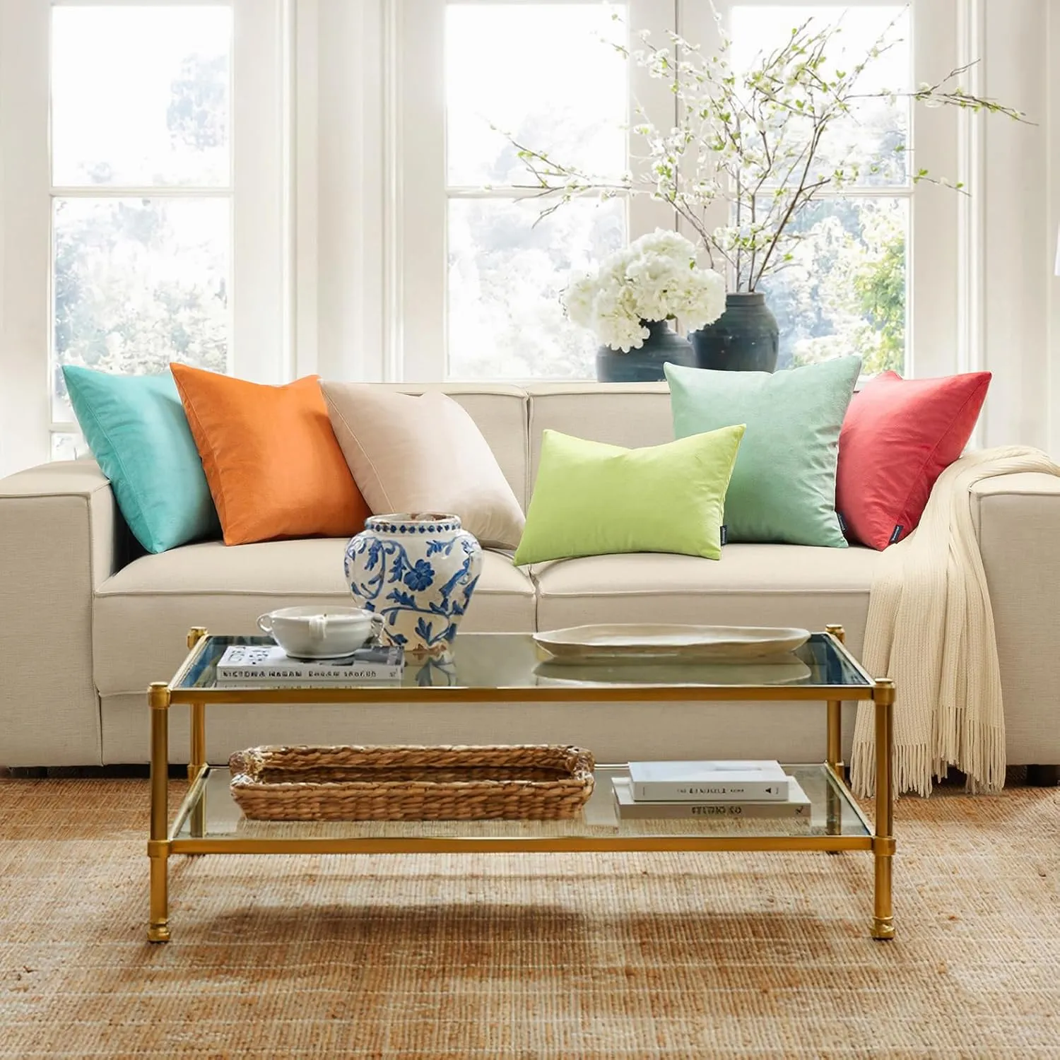 Phantoscope Pack of 2 Velvet Decorative Throw Decorative Pillow Cover Soft Solid Square Cushion Case for Couch Light Turquoise 18 x 18 inches 45 x 45 cm