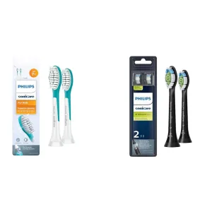 Philips Sonicare for Kids 7  Genuine Replacement Toothbrush Heads, 2 Brush Heads, Turquoise and White, Standard, HX6042/94 & Genuine W DiamondClean Toothbrush Heads, 2 Brush Heads, Black, HX6062/95