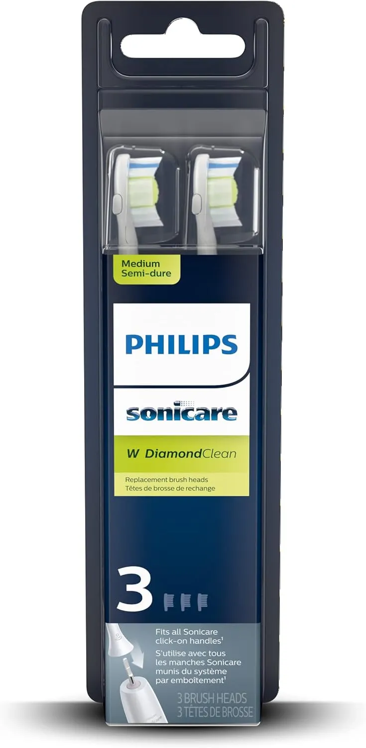 Philips Sonicare Genuine W DiamondClean Replacement Toothbrush Heads, 3 Brush Heads, White, HX6063/65