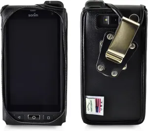 Phone Case for Sonim XP8 [] Black Leather Rotating Ratcheting Belt Clip by Turtleback