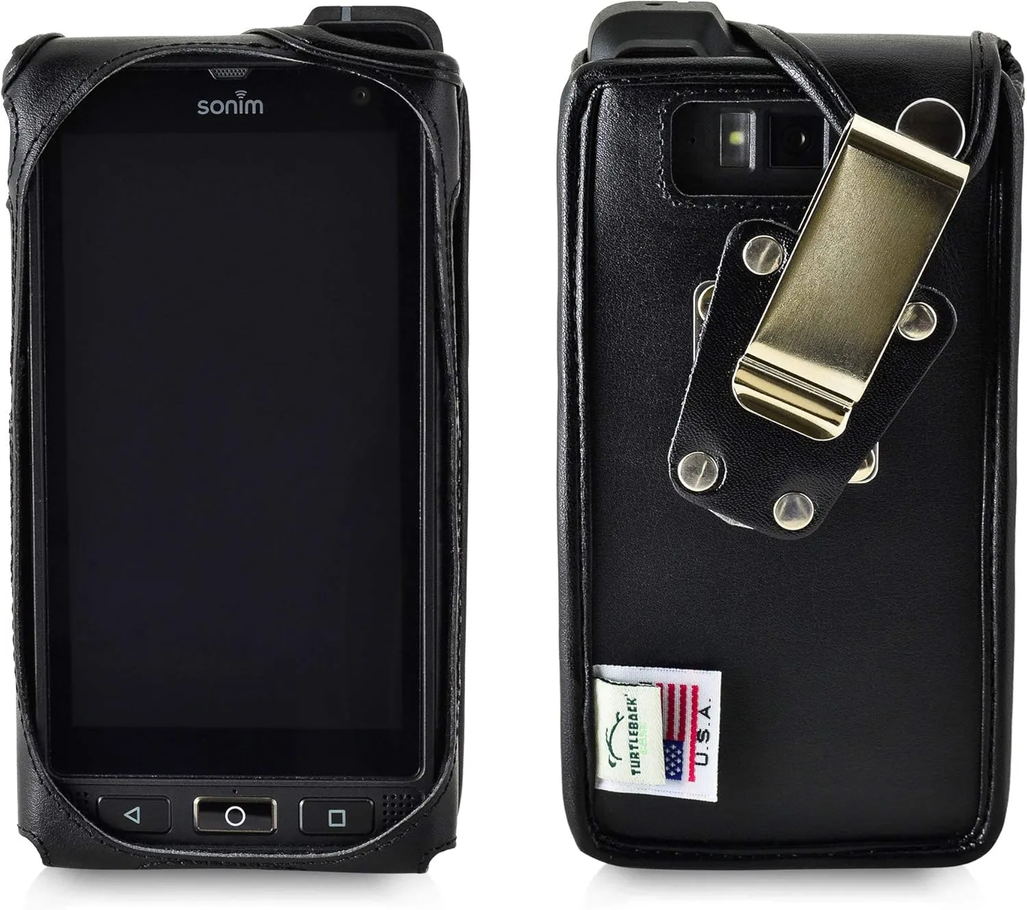Phone Case for Sonim XP8 [] Black Leather Rotating Ratcheting Belt Clip by Turtleback