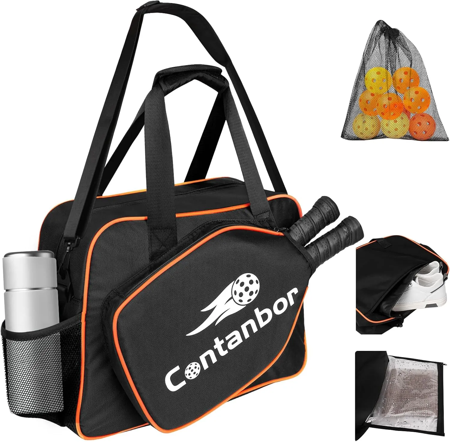 Pickleball Bag,Crossbody Sling Pickleball Bag Adjustable Shoulder Strap,Pickleball Bags for Men Women with Shoe Compartment,Balls Mesh Bag,Wet/Dry Storage Pocket,Inner Storage Pockets