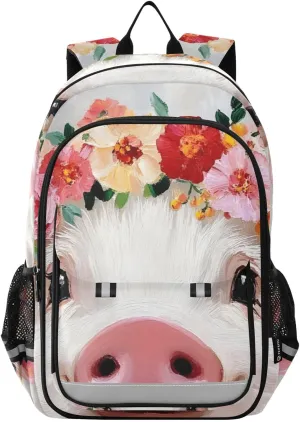 Pig Cute Garland Backpack Travel Laptop Daypack Shoulder Bag Book Bag Daypack with Reflective Strip 12.9 ×17.7 In