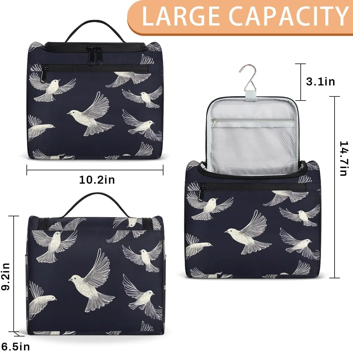 Pigeon Travel Toiletry Bag for Women Large Capacity Wide-open Makeup Organizer Cosmetic Travel Bags for Toiletries, Bird