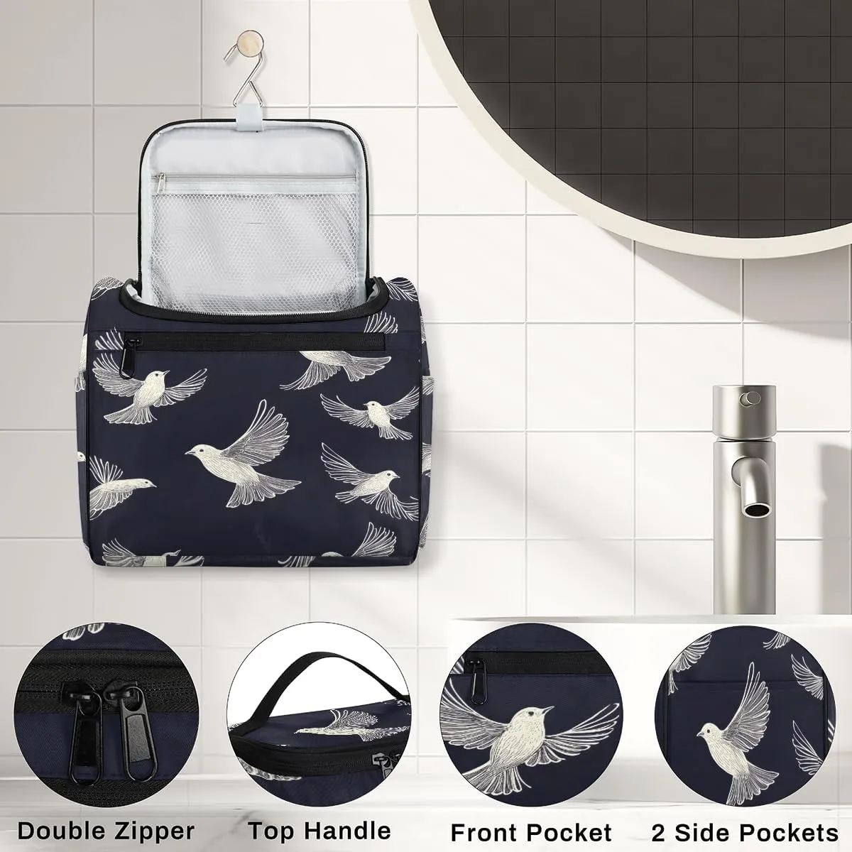 Pigeon Travel Toiletry Bag for Women Large Capacity Wide-open Makeup Organizer Cosmetic Travel Bags for Toiletries, Bird