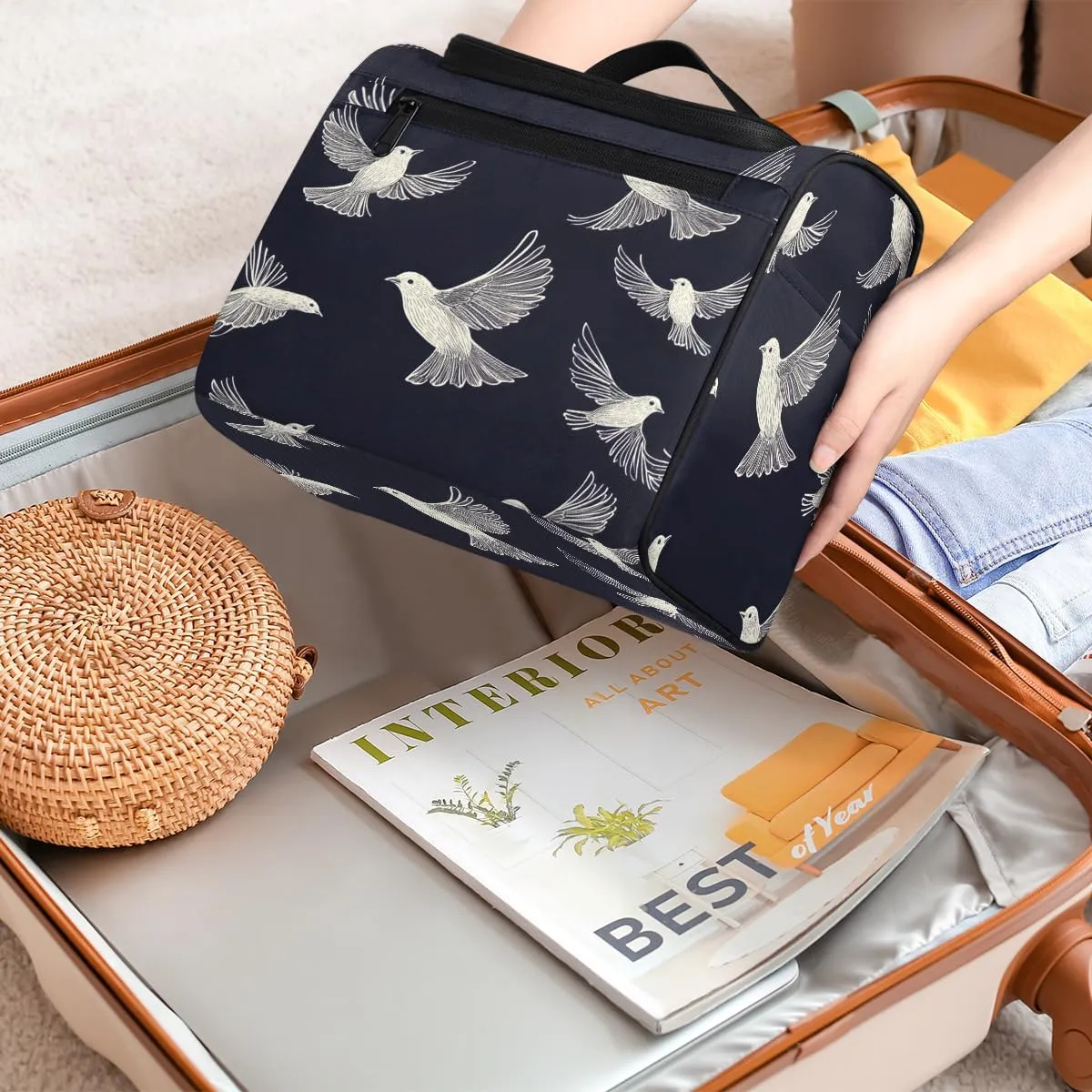 Pigeon Travel Toiletry Bag for Women Large Capacity Wide-open Makeup Organizer Cosmetic Travel Bags for Toiletries, Bird