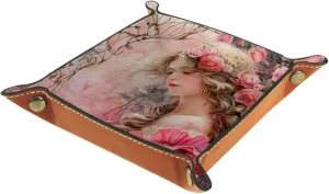 Pink Rose Princess Stacking Jewelry Organizer Trays, Small Drawer Organizer Tray for Earrings, Bracelets, Rings, Key Tray for Entryway Table, Decorative and Functional, 16x16cm, snh-001
